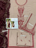 MIX TRENDING DESIGNS 3-Piece Unstitched Embroidered Suit – Beige